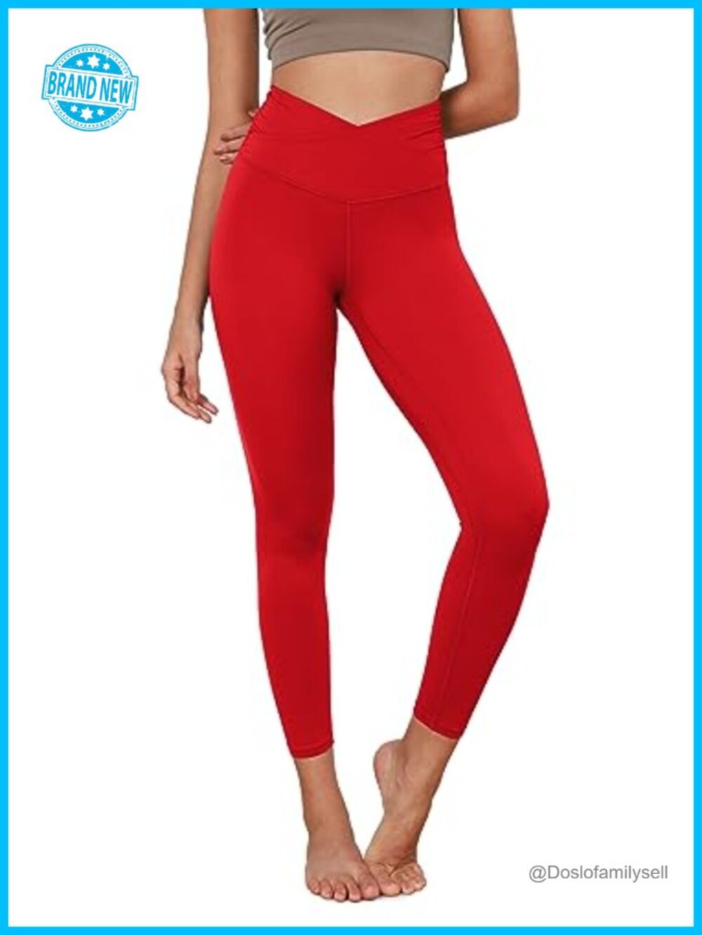 Cross Waist Yoga Leggings 7/8 Length High Rise with Inner Pocket and Tummy